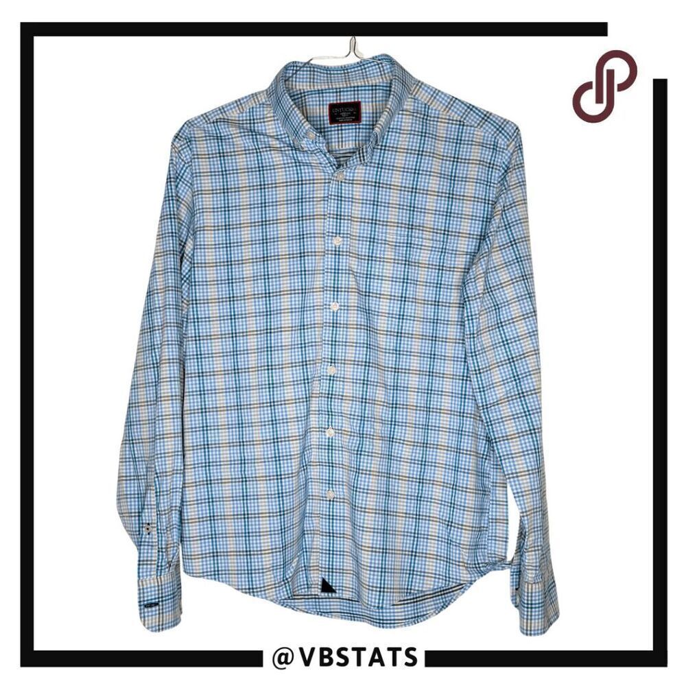 UNTUCKit Men's‎ Slim Fit Checked Scansano Button Down Shirt Light Blue Medium